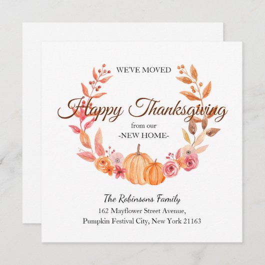 感謝祭のリース　新居へ移動しました 案内状 (正面/裏面)