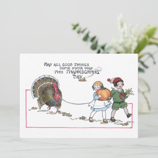 感謝祭のヴィンテージと可愛い子ども シーズンカード (スタンド正面)