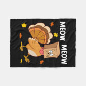 感謝祭の七面鳥おもしろい猫男性感謝してい女 フリースブランケット (正面(横))