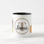 感謝祭の七面鳥およびカボチャはモノグラムのマグを加えます マグカップ (中央)