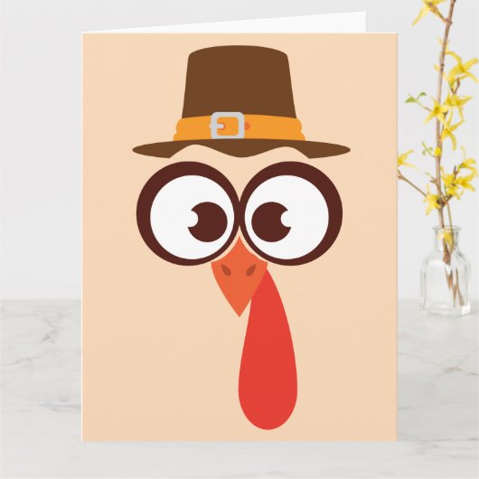 感謝祭の七面鳥かわいいおもしろい間抜け顔漫画 カード (黄色い花)