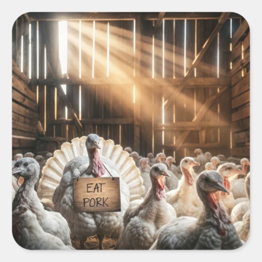 感謝祭の七面鳥の看板おもしろい スクエアシール (正面)