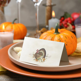 感謝祭の七面鳥の緑の葉葉 プレイスカード