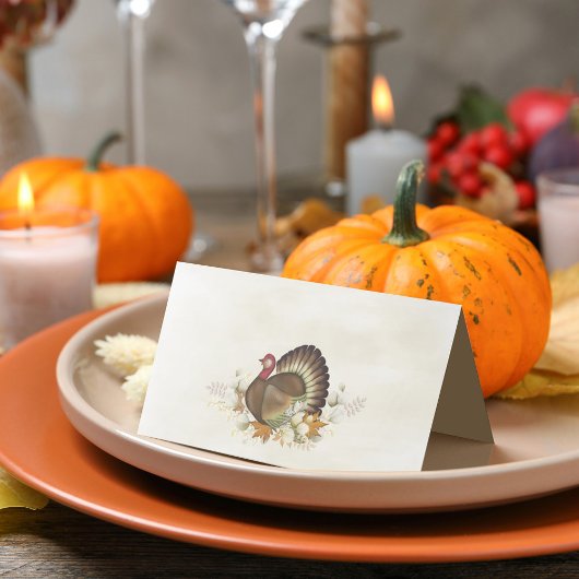 感謝祭の七面鳥の緑の葉葉 プレイスカード