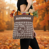 感謝祭の七面鳥の茶色とタンのプレイド名 トートバッグ