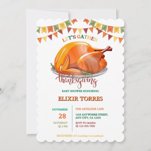 感謝祭の七面鳥の饗宴ベイビーシャワーを集めよう 招待状 (正面)