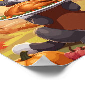 感謝祭の七面鳥を飼っている灰色の猫 ポスター (角)