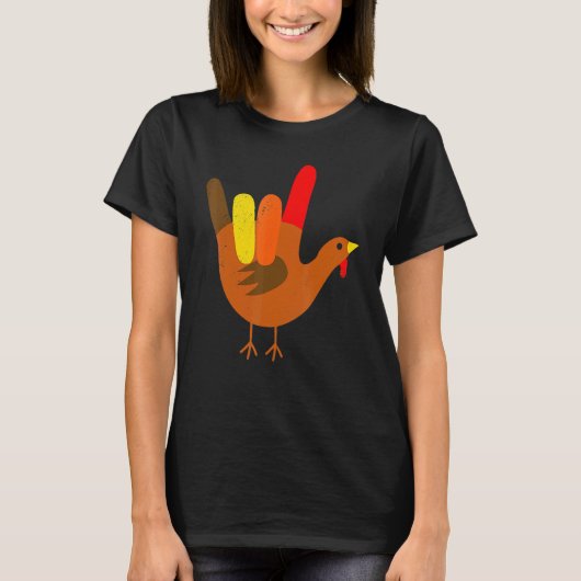 感謝祭の七面鳥アメリカの手話 Tシャツ (正面)