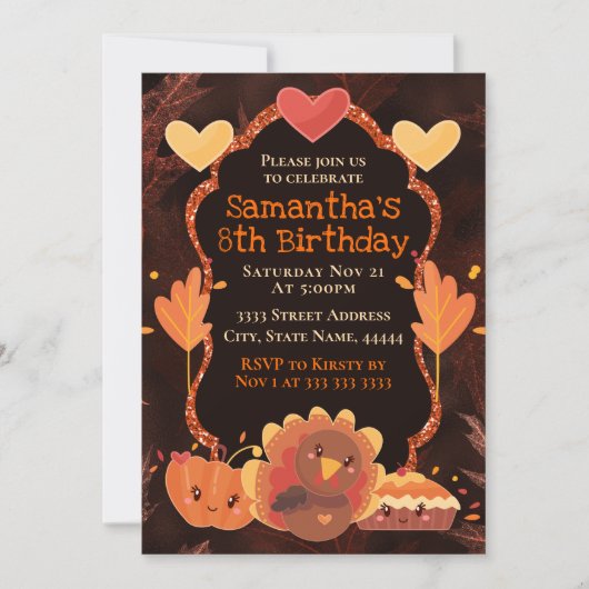 感謝祭の七面鳥カボチャパイ 招待状 (正面)