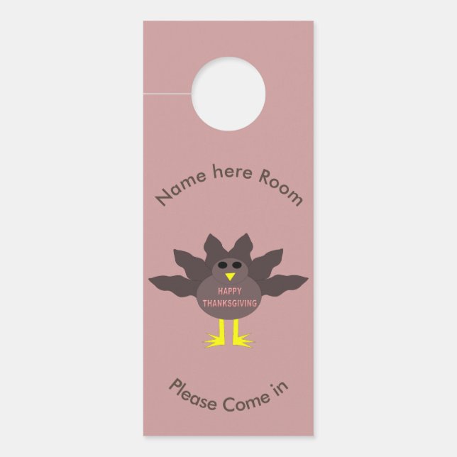 感謝祭の七面鳥パーソナライズされた ドアノブサイン (正面)