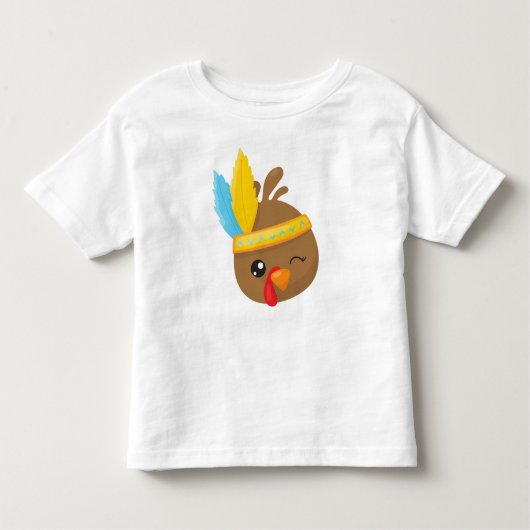 感謝祭の七面鳥、茶色の七面鳥、羽 トドラーTシャツ (正面)