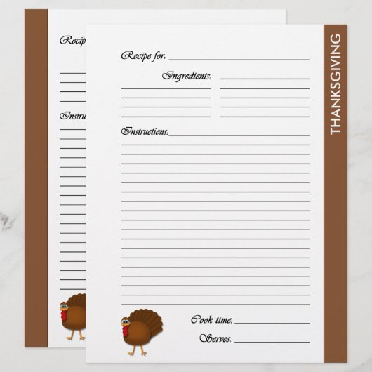 感謝祭の両面レシピ・ページ (正面/裏面)