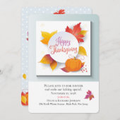 感謝祭の休暇の秋のかえでは水彩画を去ります 招待状 (正面/裏面)