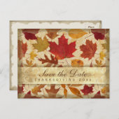 感謝祭の保存ベージュ日付の紅葉 インビテーションポストカード (正面/裏面)