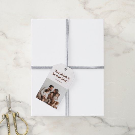 感謝祭の写真を食べて飲んで感謝しよう ギフトタグ (より糸付き)