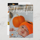 感謝祭の写真コラージュ出産発表 招待状 (正面/裏面)