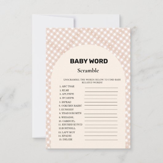 感謝祭の単語スクランブル赤ちゃんシャワーゲームカード 招待状 (正面)