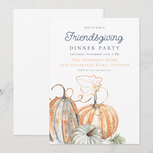 感謝祭の友人との食事会 招待状 (正面/裏面)