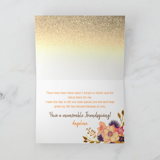 感謝祭の友情を育てるカボチャと花 シーズンカード (内部)