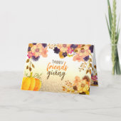 感謝祭の友情を育てるカボチャと花 シーズンカード (正面)