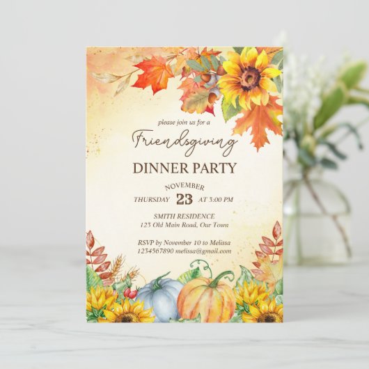 感謝祭の友情ディナーパーティーテンプレート 招待状 (スタンド正面)