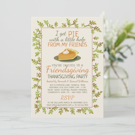 感謝祭の友情パーティーカボチャおもしろいパイ 招待状 (スタンド正面)