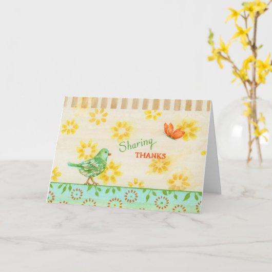 感謝祭の友達感謝してい共有バードカード カード (黄色い花)