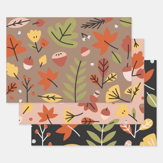 感謝祭の収穫グラフィック紅葉3ピース ラッピングペーパーシート (セット)