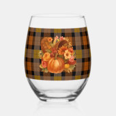 感謝祭の収穫コルヌコピアオンプレイド ステムなしワイングラス (正面)