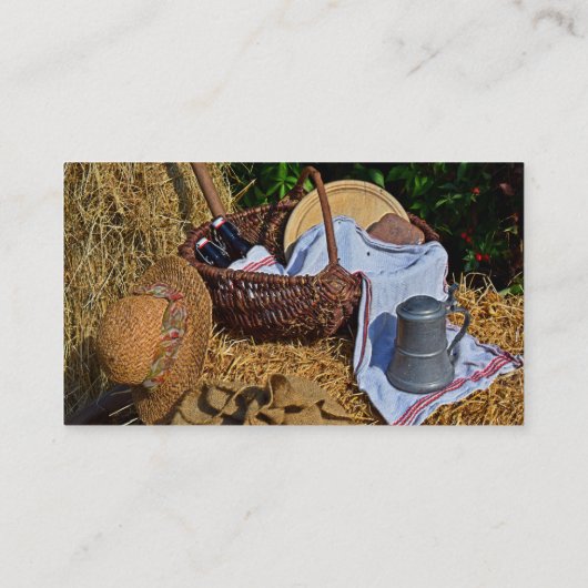 感謝祭の収穫シーンと麦わら帽子 – バスケット 名刺 (裏面)