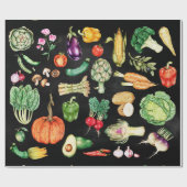 感謝祭の収穫野菜カラフル黒 ラッピングペーパー (フラット)