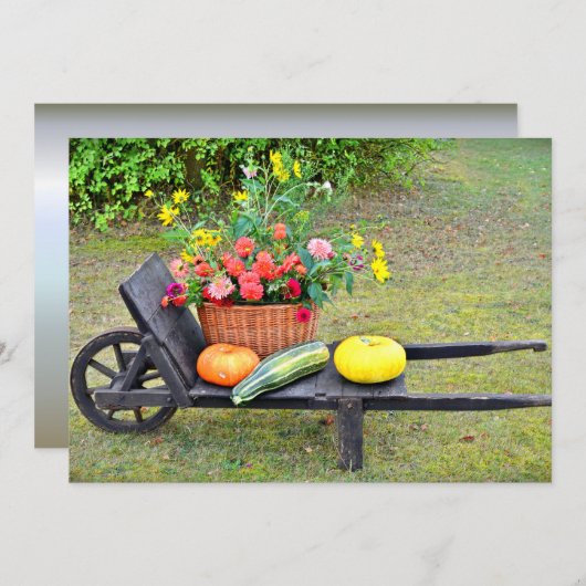 感謝祭の収穫風景と手押し車 シーズンカード (正面/裏面)