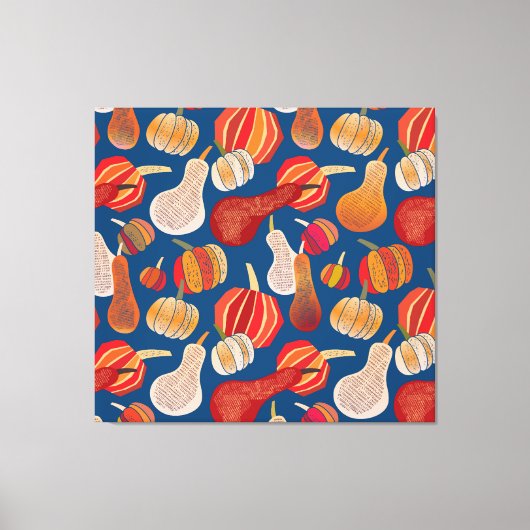 感謝祭の収穫：カボチャヴィンテージアート キャンバスプリント (正面)