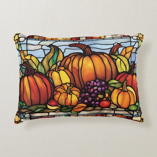 感謝祭の収穫、装飾的なステンドグラス アクセントクッション (正面)