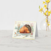 感謝祭の古風なあいさつ - 鶏のロースト カード (黄色い花)