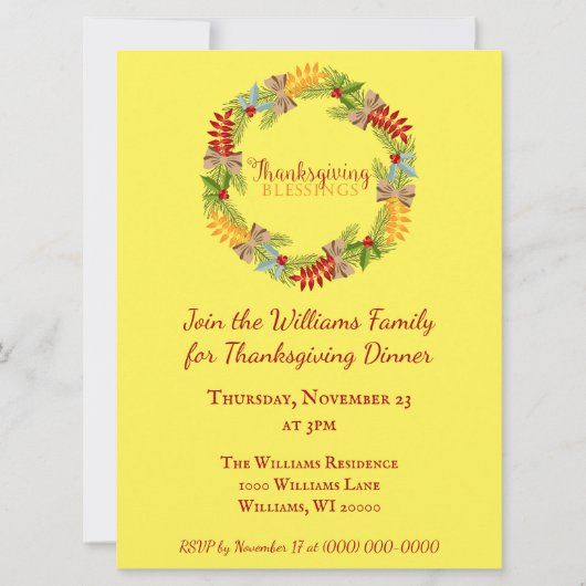 感謝祭の夕食にご一緒しましょう 招待状 (正面)