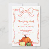 感謝祭の夕食のカボチャ弓の手でオレンジを描いた 招待状 (正面)