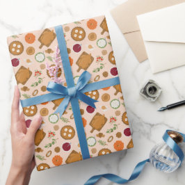 感謝祭の夕食のパターンのピンク ラッピングペーパー