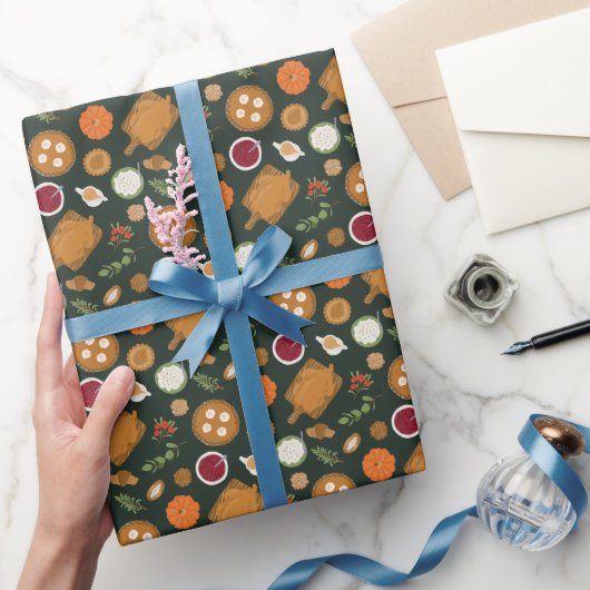 感謝祭の夕食のパターングリーン ラッピングペーパー (ギフト)