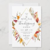 感謝祭の夕食の水彩画の秋の群葉 招待状 (正面)