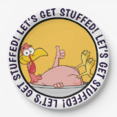 感謝祭の夕食の漫画の準備ができたトルコ ペーパープレート (正面)