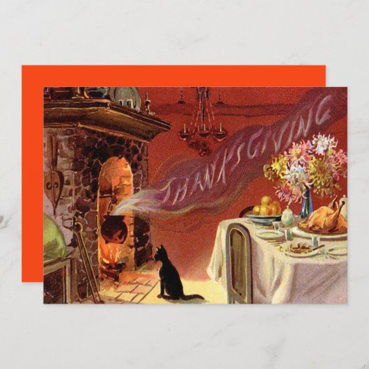 感謝祭の夕食の黒猫の暖炉トルコ シーズンカード (正面/裏面)