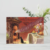 感謝祭の夕食の黒猫の暖炉トルコ シーズンカード (スタンド正面)