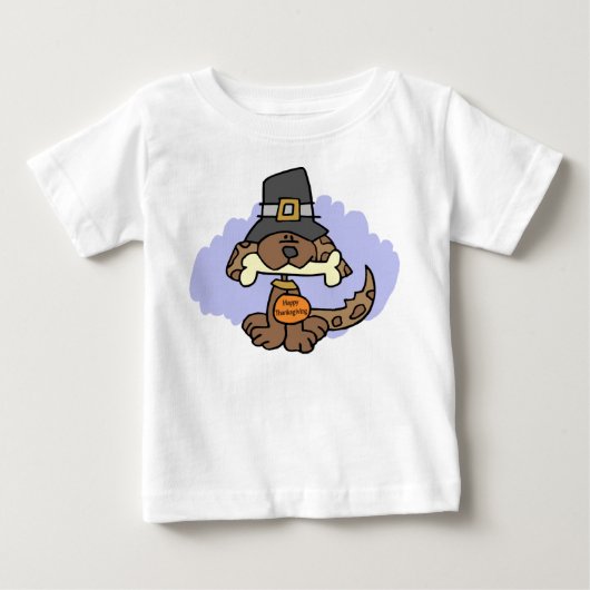 感謝祭の子犬のTシャツ ベビーTシャツ (正面)