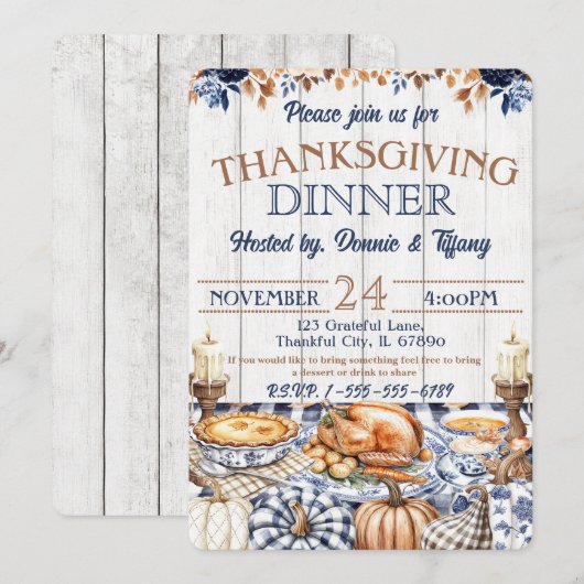 感謝祭の家族と友人の食事 招待状 (正面/裏面)