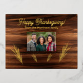 感謝祭の家族の写真小麦オン・ウッド 箔シーズンポストカード (正面)