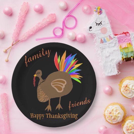 感謝祭の家族の友人トルコの羽 ペーパープレート (パーティー)