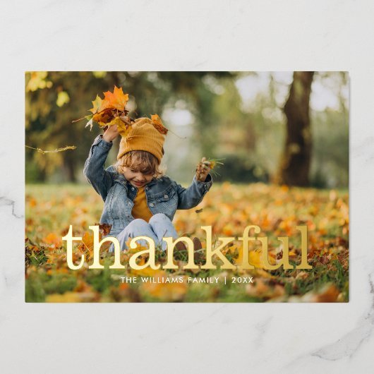 感謝祭の家族写真 箔シーズンカード (正面)