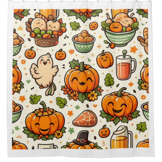 感謝祭の家族 シャワーカーテン (正面)