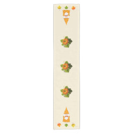 感謝祭の小人とベージュの秋の葉 ショートテーブルランナー